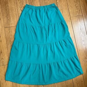 Vintage Tiered Maxi Skirt SZ L Teal Dark Aqua Boho Hippie Casual Classic Pockets
